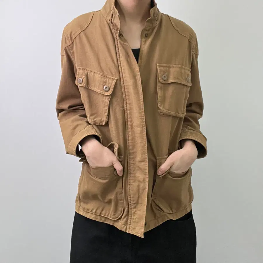 네버씬띵 브라운 멀티 포켓 코튼 필드 자켓 M