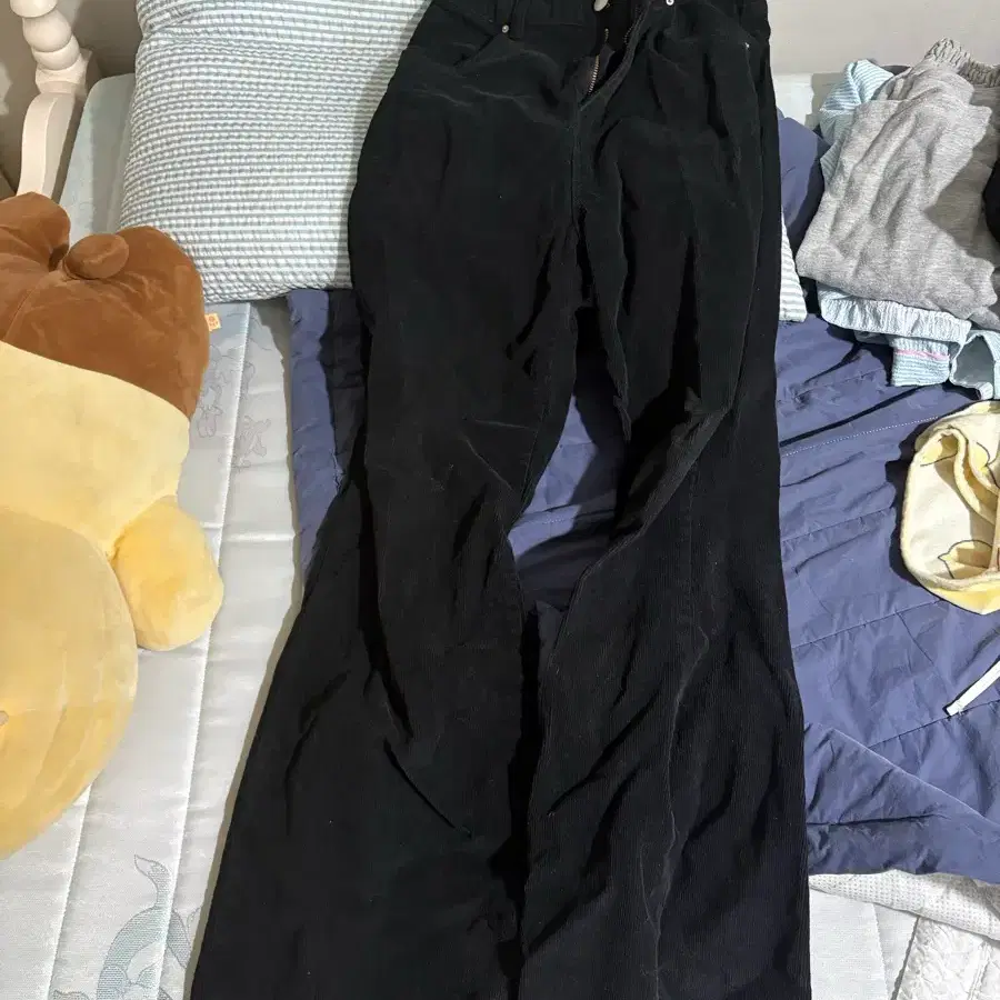 블랙 코듀로이 와이드 팬츠