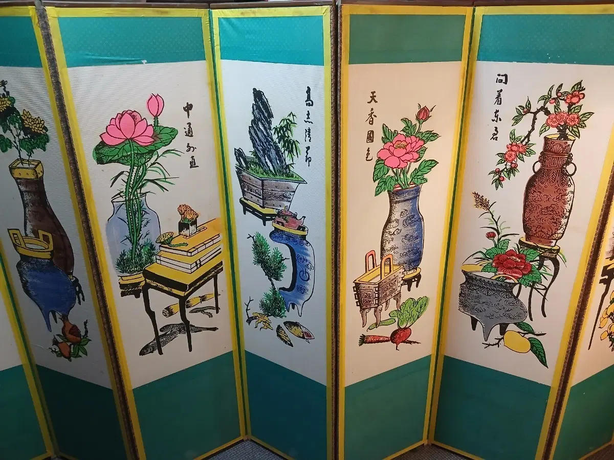 8폭 기명절지도 병풍