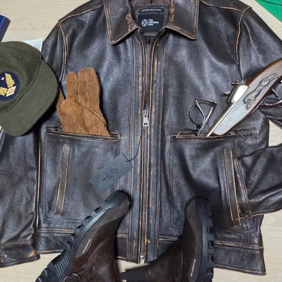 (새상품)(ITALY LEATHER)THE OPPOSITE SITE 양 가죽자켓 플라이트 레더자켓 a2