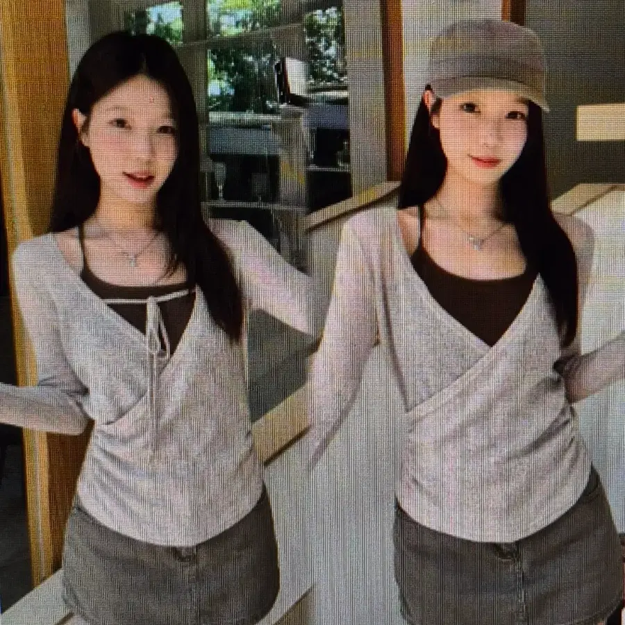 (해외배송)브이넥 스트랩 긴팔티 2종류