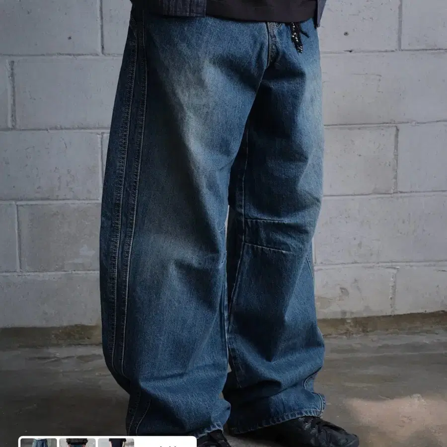 다이브인 WIDE CURVED DENIM PANTS (WASHED DARK BLUE) 2size