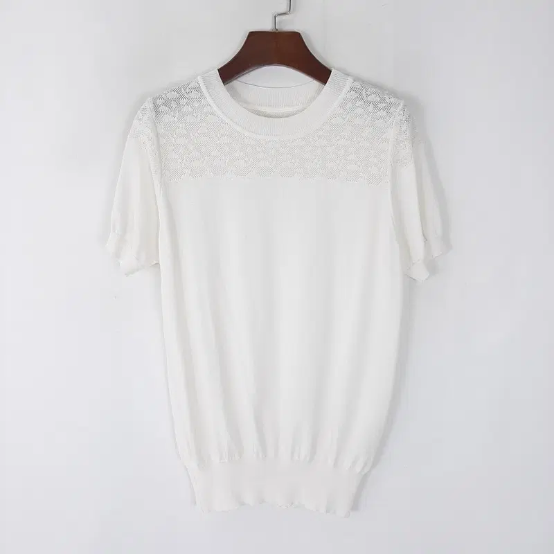 BCBG 여성 레이스배색 반팔니트 S