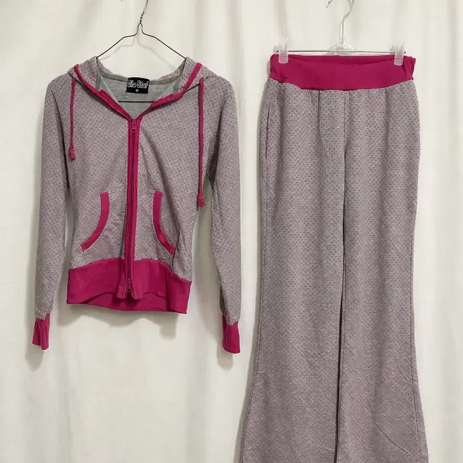 핑크 도트 후드 집업 트레이닝 세트