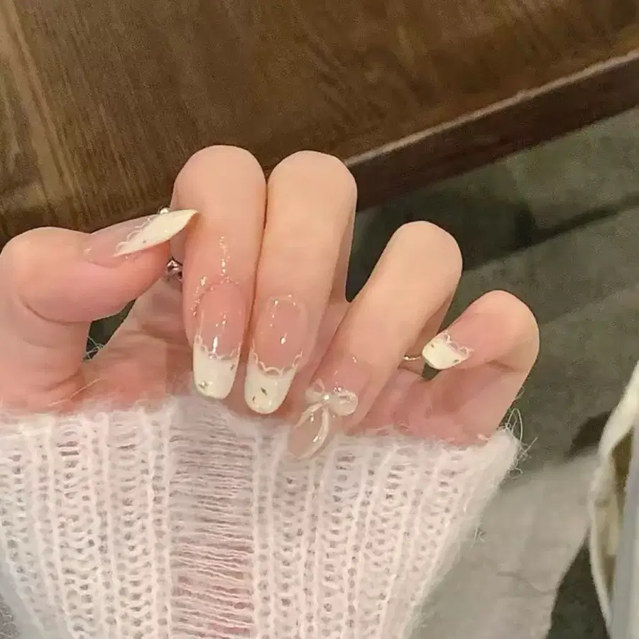 로제 리본 프렌치 네일팁