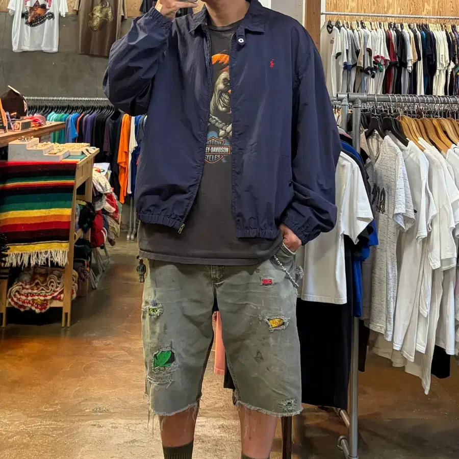 레어 90s Made in USA 빈티지 폴로랄프로렌 스윙자켓 스윙탑 헤링본자켓 바람막이