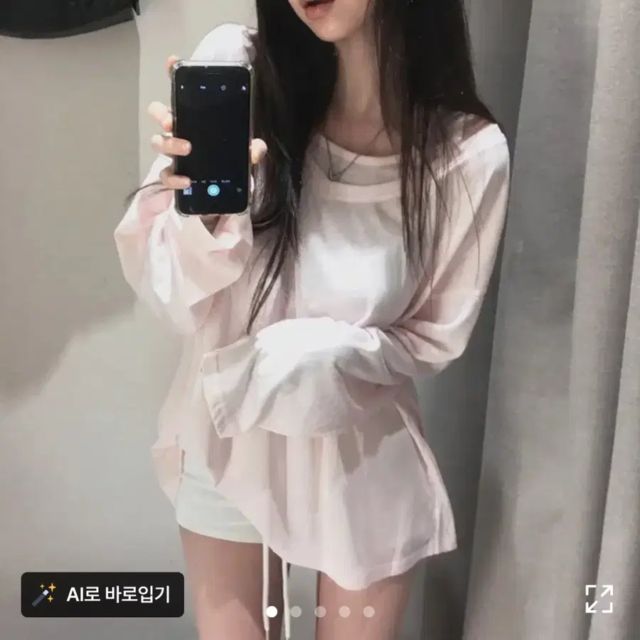 핑크 시스루 긴팔티
