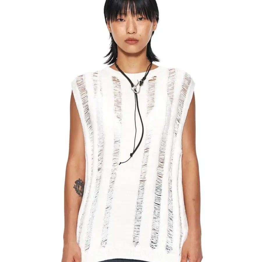마뗑킴 CROCHET KNIT VEST IN IVORY 니트 베스트
