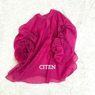 CITEN 시어 셔링 블라우스 볼륨 소매 오버 사이즈 핑크