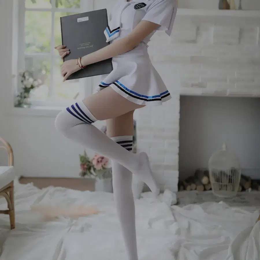여성 세일러복 코스프레 의상 화이트 블루 교복 이벤트복