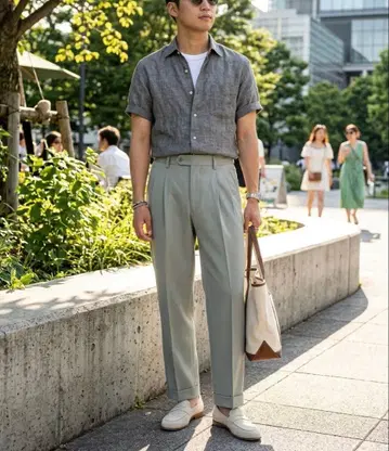 [컨디션 최상] Domon 도몬 투 턱 슬랙스 테이퍼드 그레이 여름