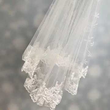 [새상품급] 웨딩 베일 빗 포함 레이스 자수 스캘럽 엣지