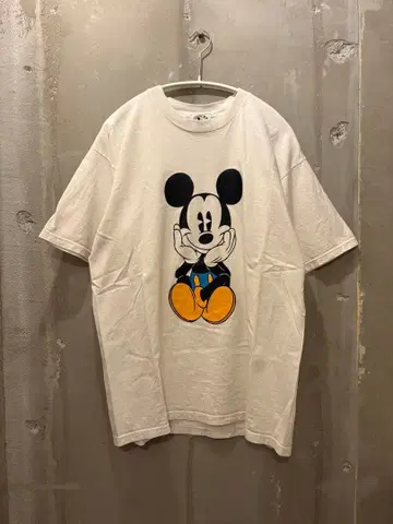 [레어] 90s USA제 디즈니 미키 뺨을 괴고 앉은 티셔츠 양면 L
