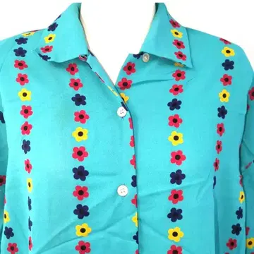 70s 레어 1점 한정 쇼와 레트로 팝 꽃무늬 반팔 셔츠 블라우스 여성빈티지