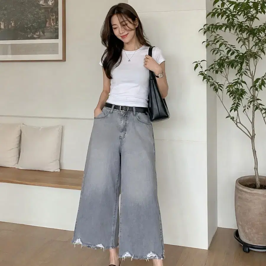 와이드 그레이데님 팬츠