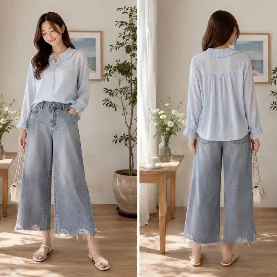 하늘색 블라우스
