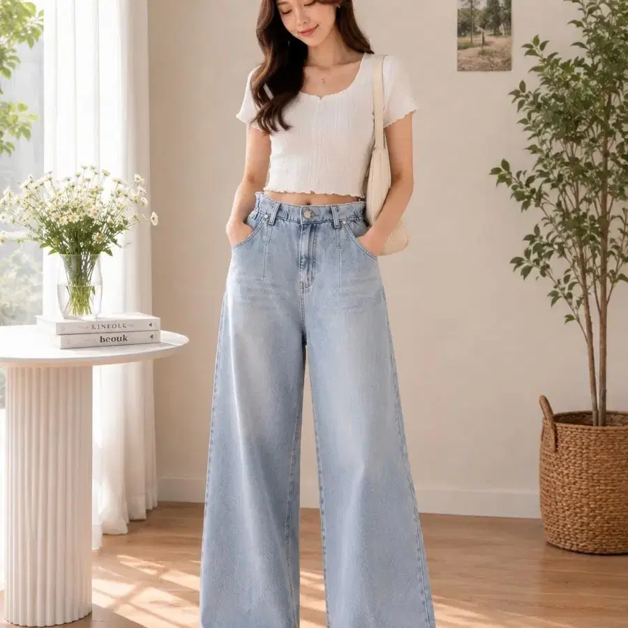 청바지 와이드 팬츠 연청
