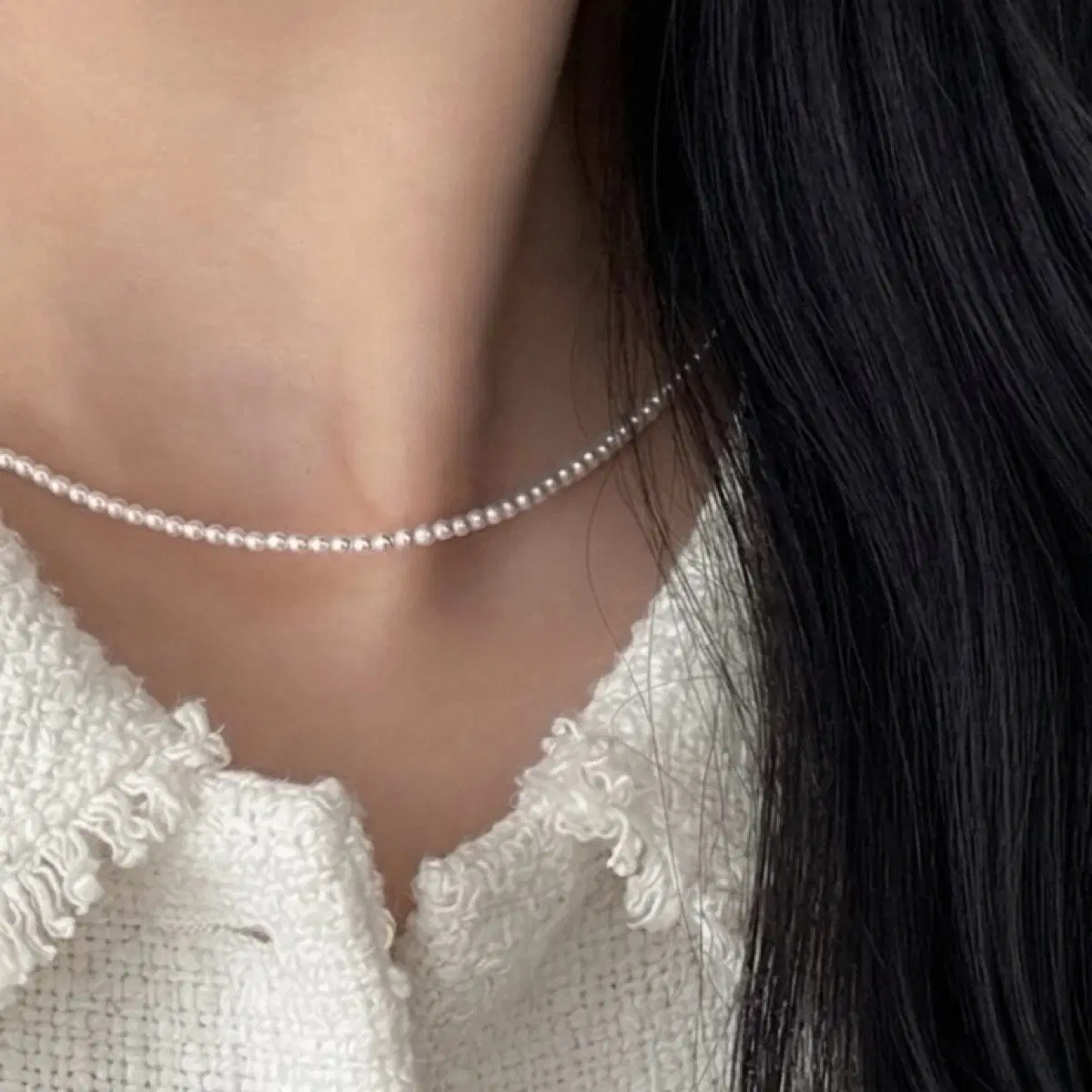 천연 담수 진주 2.8mm 실버스틸 쁘띠 진주 목걸이