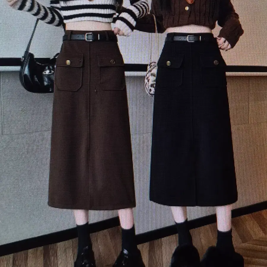 (해외배송)포켓 벨트 스커트 브라운/블랙