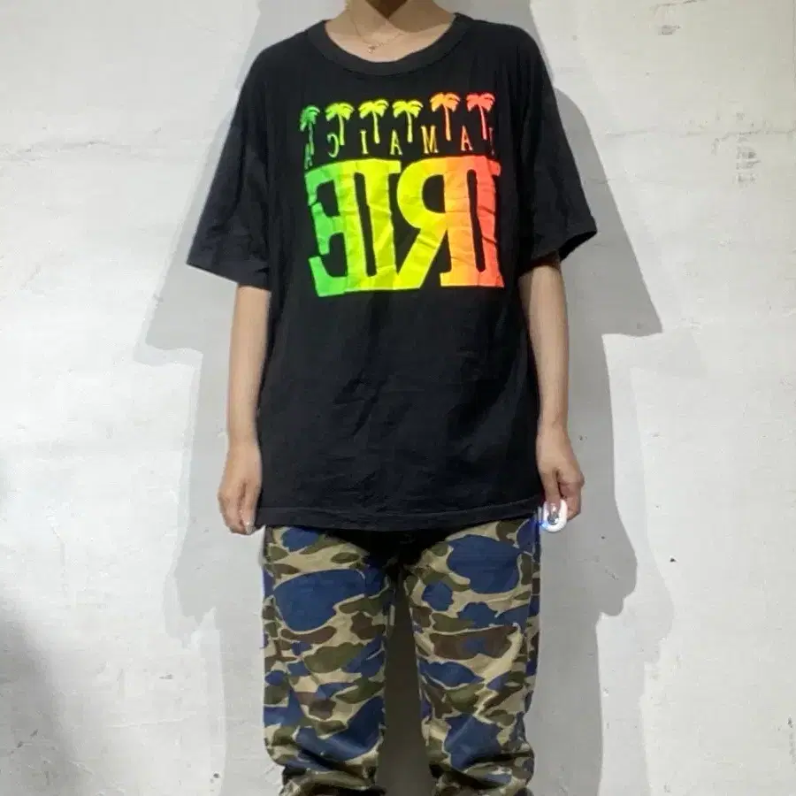 빈티지 자메이카 야자수 IRIE 그라데이션 반팔 티셔츠 XL