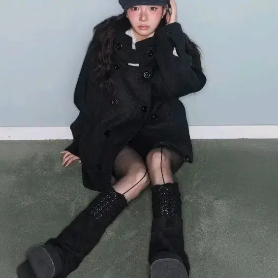 미레코 hooded double half coat 검정