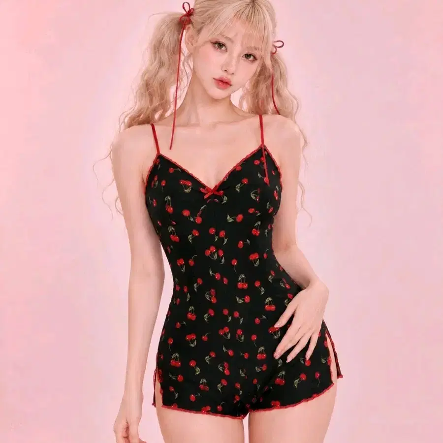 체리 점프슈트 앵두 블랙 레드 롬퍼 바디슈트 바디수트 점프수트 하이틴룩 갸루 나시 y2k 바캉스룩 휴양지룩