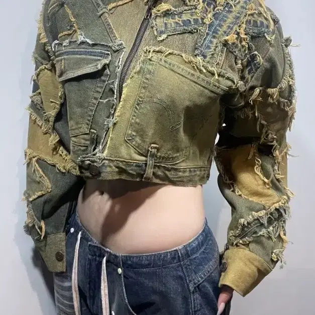 빈티지 커스텀 크롭 데님 자켓