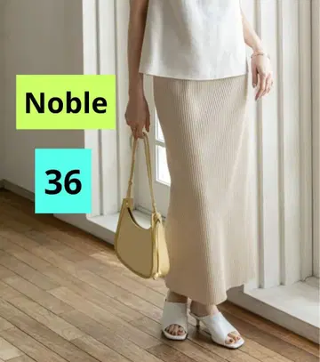 새상품급 Noble 토탄 골지 타이트 스커트 베이지 36