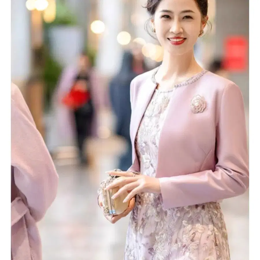 혼주 어머니 양장 정장 퍼플 핑크 세트 M 새상품
