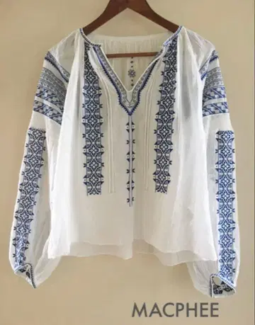 MACPHEE 자수 블라우스 화이트 x 블루