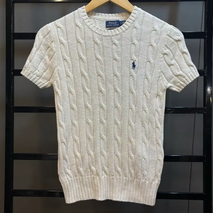 [S] 폴로 랄프로렌 (Polo Ralph Lauren) 아이보리 피마 코튼 케이블 반팔 니트 5.5