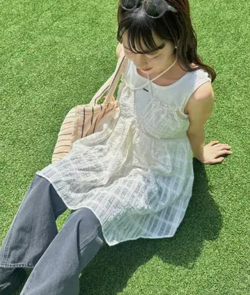 kastane 시어 체크 튜닉
