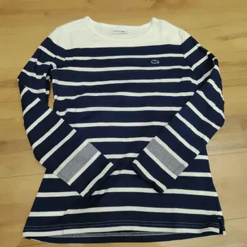 LACOSTE 보더 긴팔 티셔츠 네이비 x 화이트 38