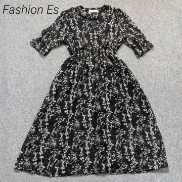 Fashion Es 카슈쿨풍 꽃무늬 플레어 원피스 쉬폰 원피스 블랙