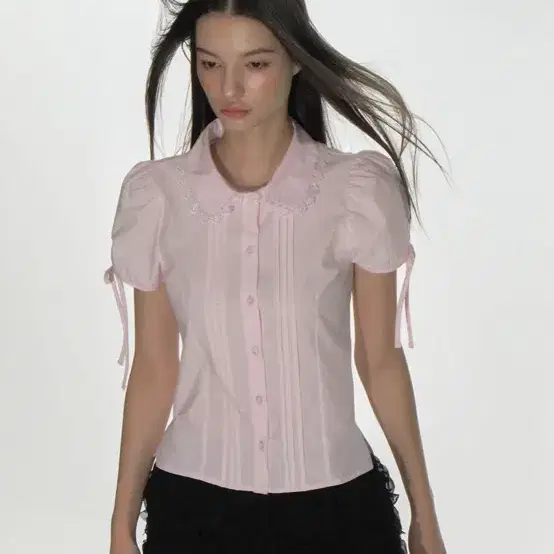 핀턱 레이스 카라 블라우스_핑크