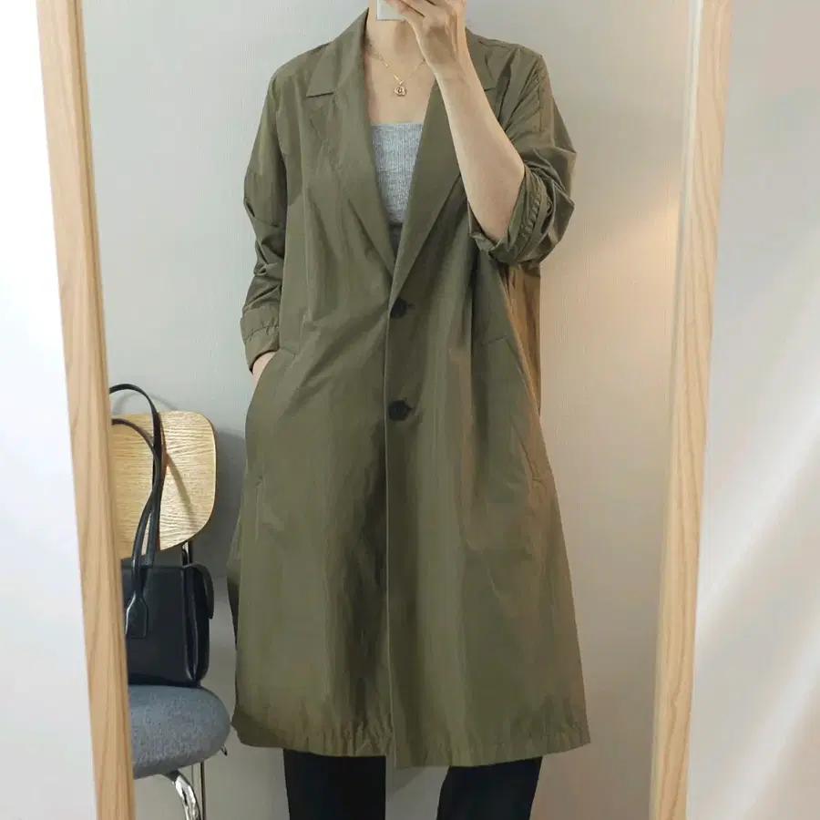 (S)카이아크만 여성 오버핏 긴팔 자켓 카키 W4665