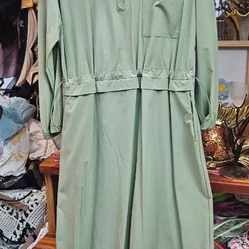 연두색 후드롱 원피스
