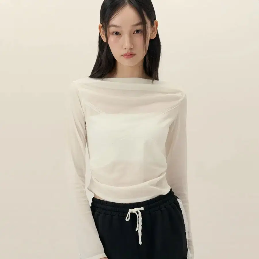 리메크 시스루 보트넥 롱슬리브 화이트 티셔츠