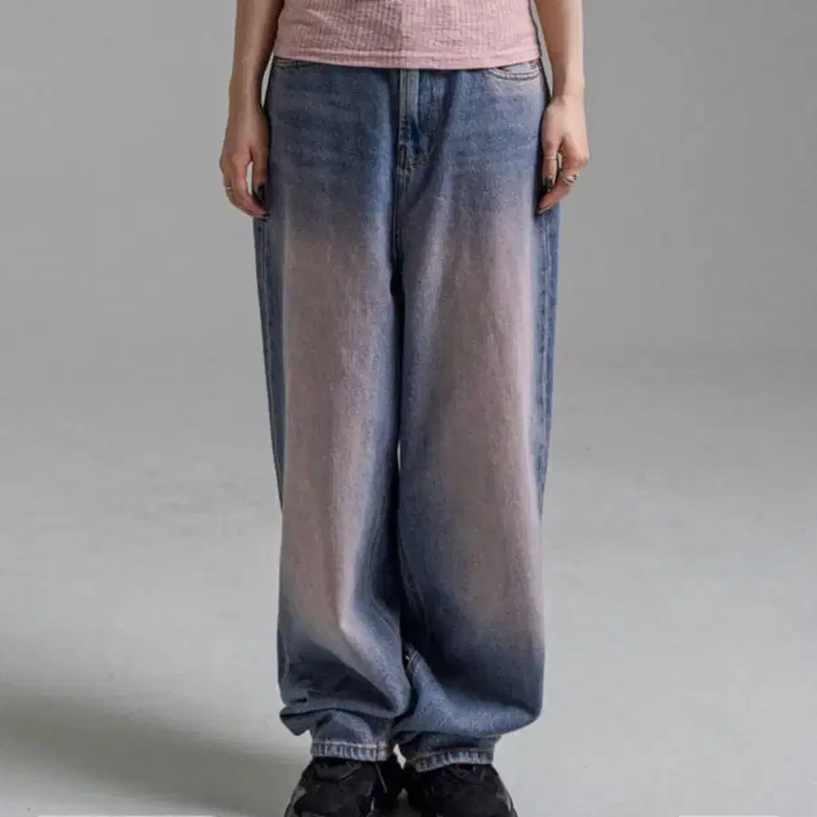 판도라핏 balsam jeans 핑크 워싱 와이드 데님 팬츠 청바지