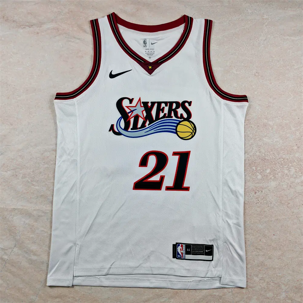 NBA 필라델피아 76ers 엠비이드 21번 클래식 레트로 에디션 농구 유니폼 남성 조끼 팬 저지 화이트