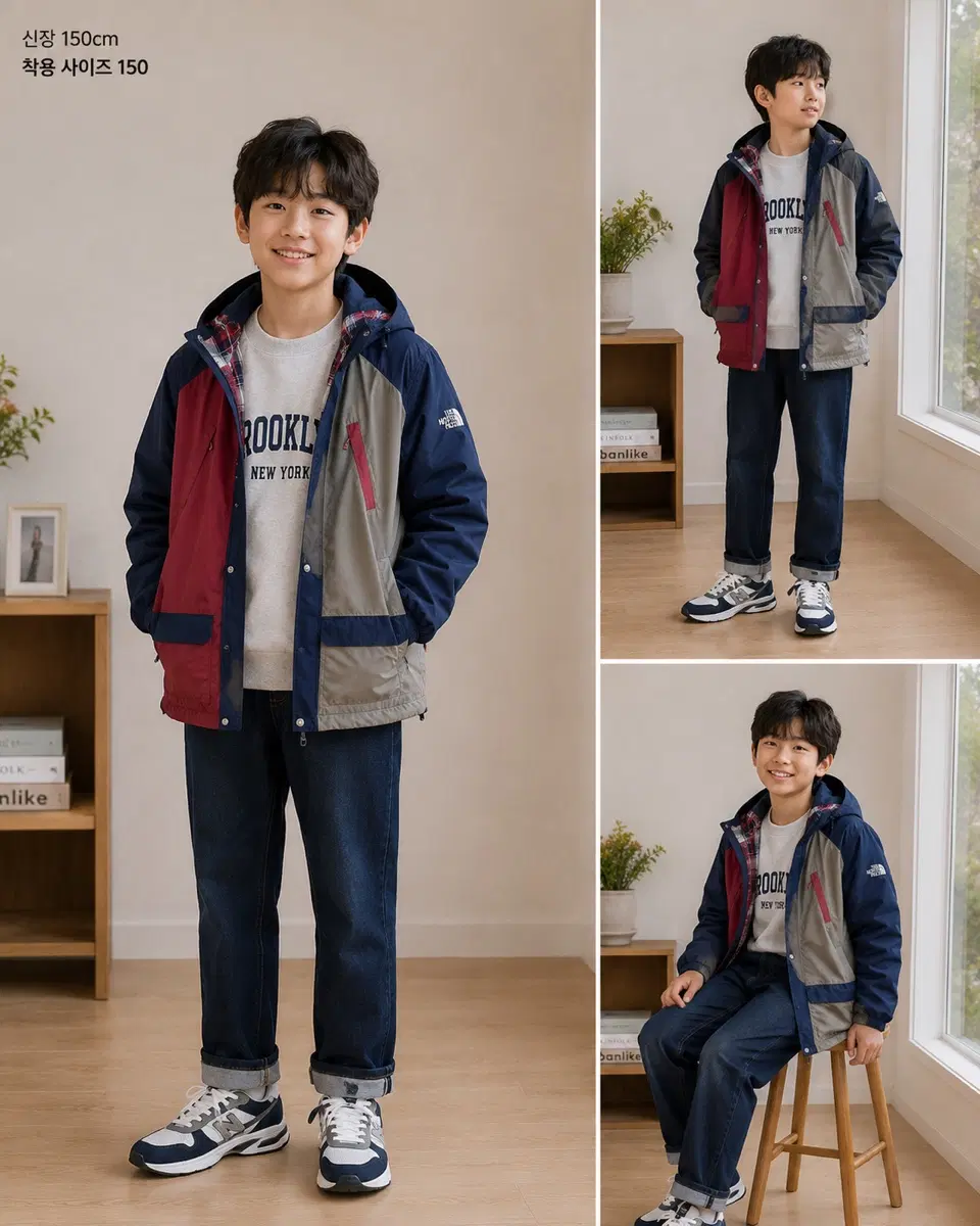 150사이즈 노스페이스 바람막이 배색 정품 버건디 주니어