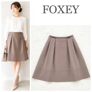 새상품급 FOXEY 바론 스커트 사이드 턱 플레어 A 라인 모카 브라운
