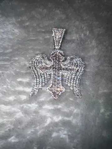 [감정서 포함] iced out Moissanit 엔젤 크로스 탑