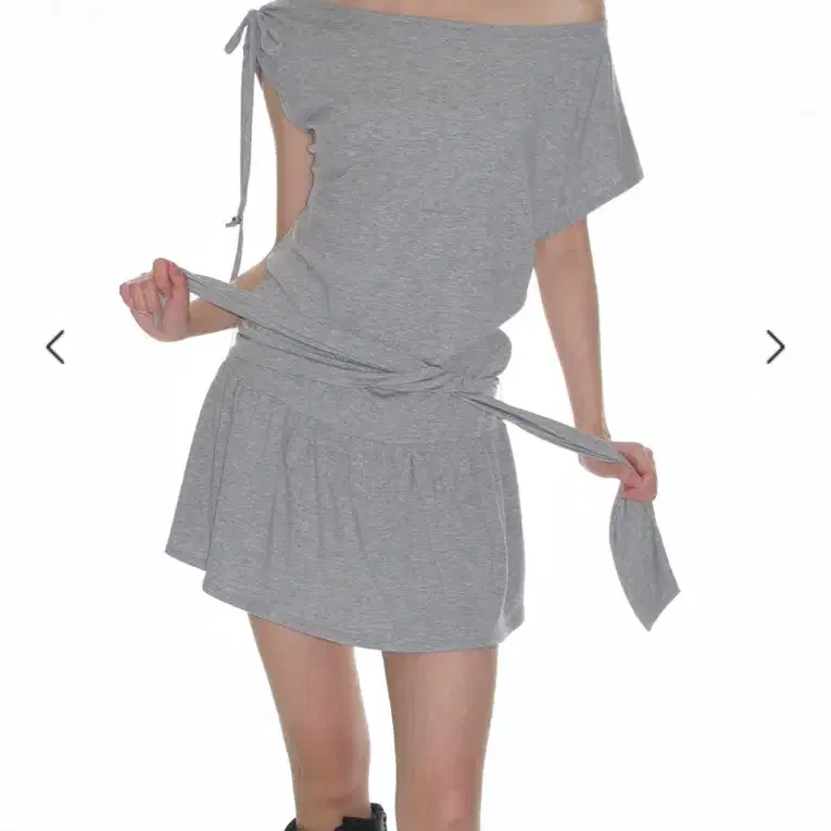 CRANK  STRING OFF-SHOULDER JERSEY DRESS_MELANGE GREY