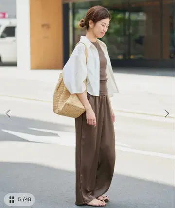 iena 새틴 릴랙스 팬츠 34 브라운 택 포함 미사용 새상품