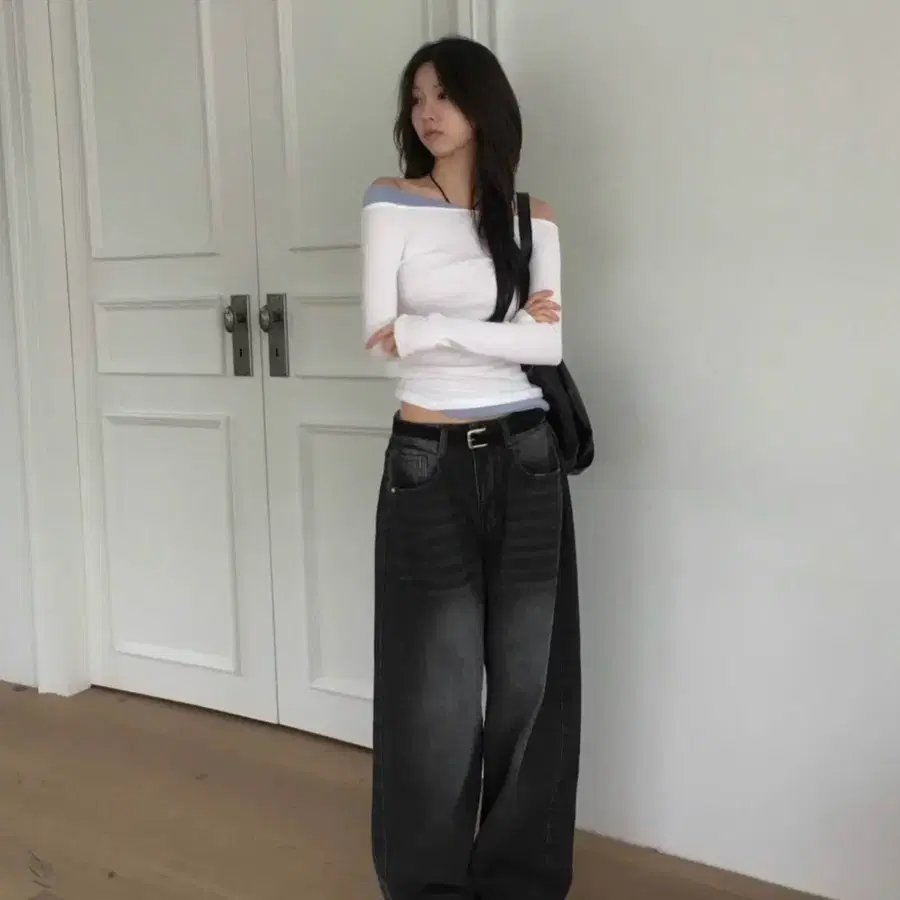 워싱 와이드 핏 데님 팬츠 청바지