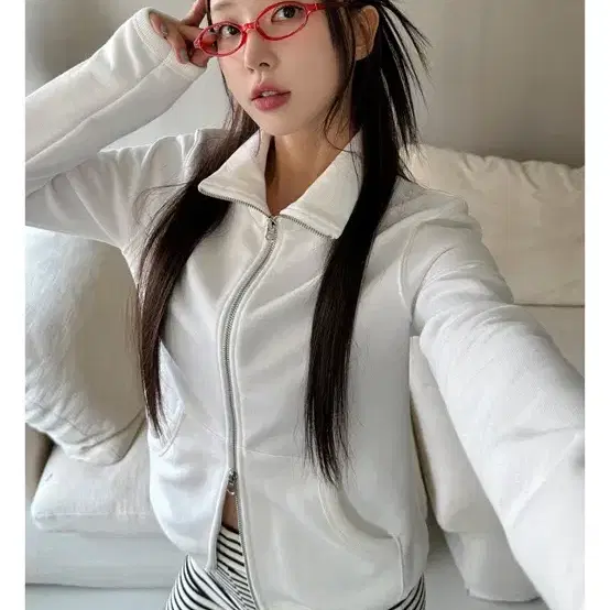 기모 그레이 집업