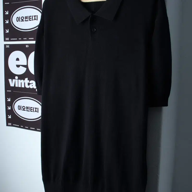 (XL-2XL) 더스트그레이 반팔 카라 티셔츠 오버핏 니트-H36864