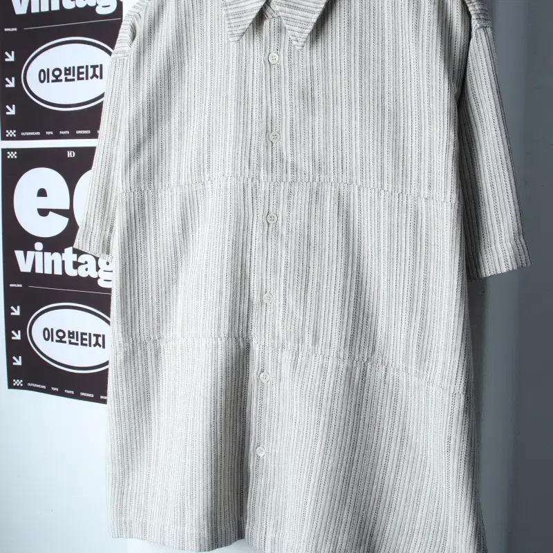 (L-XL) 노이즈 반팔 카라 티셔츠 셔츠 남방 스트라이프-H36880