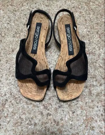 Sergio Rossi 35 코르크 밑창 샌들 블랙 23cm